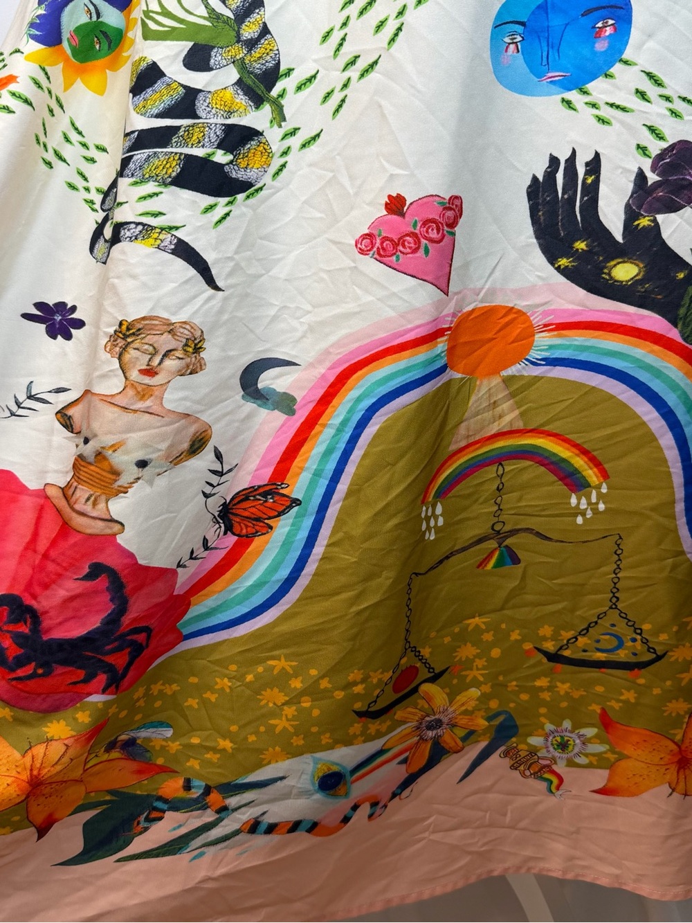 Whimsical Eclectic Multi Graphic Print Boho Artsy Statement Sundress Size Small - Picture 2 of 11